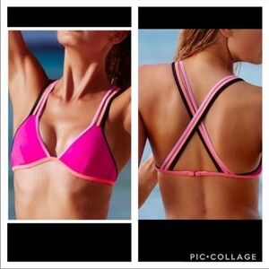 Victoria’s Secret Pink and Black Bright Neon Strappy Bikini Bathing Suit Top